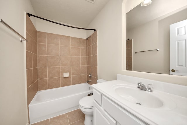 2304 Shadow Canyon Ct, Pearland, TX 77584 - bathroom featuring toilet, vanity, shower / bath combination, and tile patterned flooring