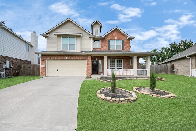 2304 Shadow Canyon Ct, Pearland, TX 77584 - view of front of house featuring covered porch, brick siding, driveway, and an attached garage
