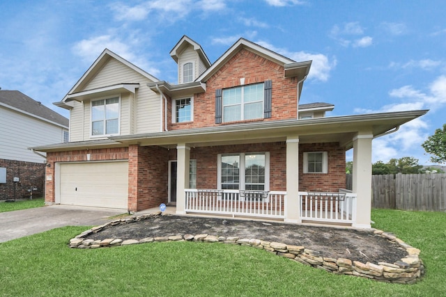 2304 Shadow Canyon Ct, Pearland, TX 77584 - view of front facade featuring covered porch, brick siding, concrete driveway, and an attached garage