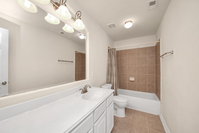 2304 Shadow Canyon Ct, Pearland, TX 77584 - full bathroom with vanity, tile patterned flooring, toilet, shower / tub combo with curtain, and baseboards