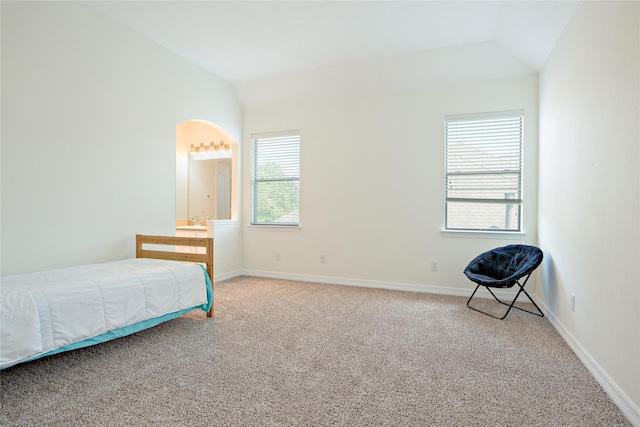 19406 Egret Haven Ln, Cypress, TX 77433 - bedroom featuring lofted ceiling, carpet, baseboards, and arched walkways