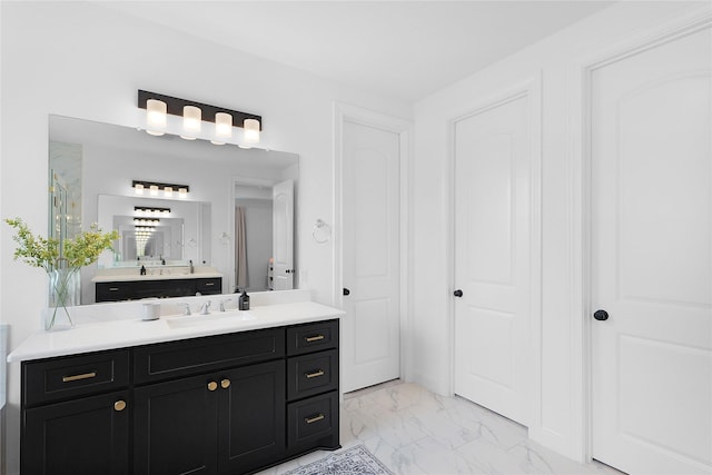 4706 Oak Glen Ct, Manvel, TX 77578 - full bath featuring vanity, marble look tiles, and a shower