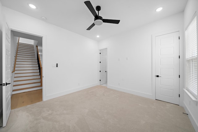 2110 Beall St, Houston, TX 77008 - unfurnished bedroom with carpet flooring, recessed lighting, ceiling fan, and baseboards