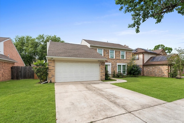 4519 Pioneer Trl, Sugar Land, TX 77479 - view of front facade with a garage, concrete driveway, brick siding, and a chimney