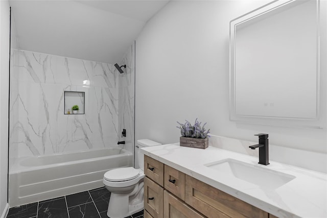 2811 Winbern St, Houston, TX 77004 - bathroom with vanity, toilet,  shower combination, and vaulted ceiling
