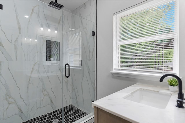 2811 Winbern St, Houston, TX 77004 - full bathroom with a marble finish shower, vanity, and plenty of natural light