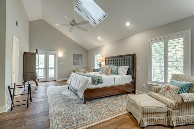 14001/14009 W Hughes Rd, Dickinson, TX 77539 - bedroom featuring access to exterior, multiple windows, high vaulted ceiling, french doors, and a skylight