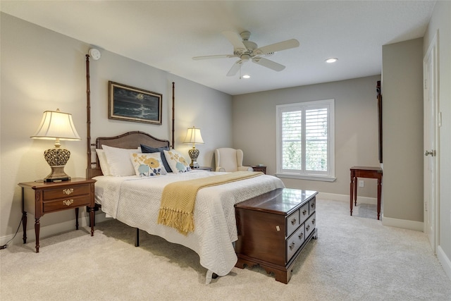 14001/14009 W Hughes Rd, Dickinson, TX 77539 - bedroom with light carpet, recessed lighting, baseboards, and a ceiling fan