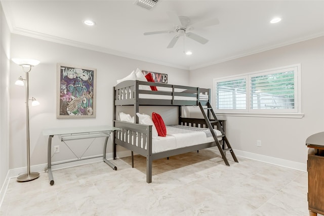 14001/14009 W Hughes Rd, Dickinson, TX 77539 - bedroom with crown molding, baseboards, recessed lighting, and a ceiling fan