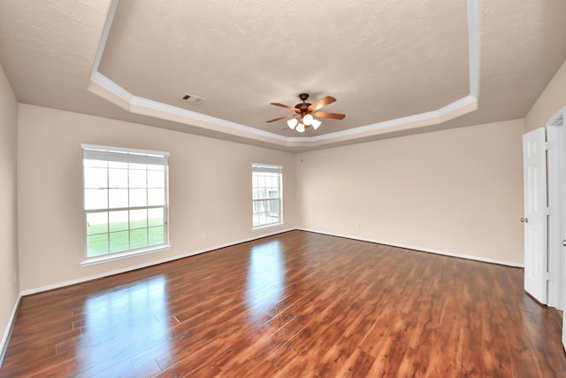 14311 Lakepointe Bend Ln, Cypress, TX 77429 - unfurnished room featuring a raised ceiling, a ceiling fan, wood finished floors, baseboards, and ornamental molding