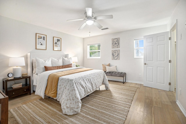 5927 Maco St, Galveston, TX 77551 - bedroom featuring light wood-style floors, baseboards, and a ceiling fan