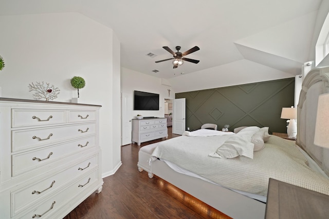 20719 Kerby Pl, Cypress, TX 77433 - bedroom featuring dark wood-type flooring, baseboards, and a ceiling fan