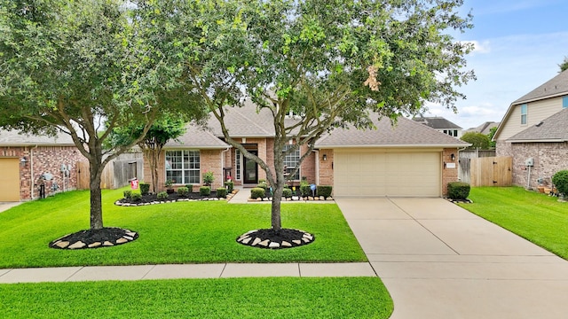 20719 Kerby Pl, Cypress, TX 77433 - obstructed view of property featuring brick siding, a shingled roof, driveway, and a garage
