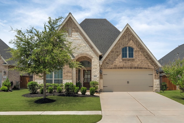 2915 Finch Ct, Katy, TX 77493 - view of front of house featuring brick siding, driveway, a garage, stone siding, and roof with shingles