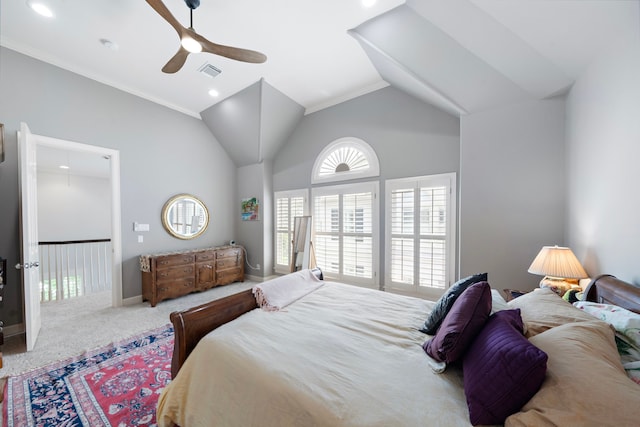 4305 Feagan St, Houston, TX 77007 - bedroom featuring carpet flooring, lofted ceiling, ceiling fan, and baseboards