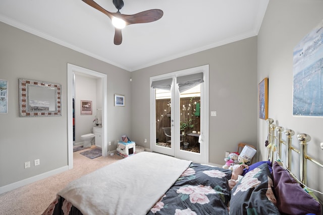 4305 Feagan St, Houston, TX 77007 - bedroom with carpet, crown molding, ensuite bathroom, baseboards, and access to exterior