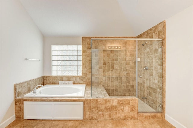 3721 Main Poplar Dr, Houston, TX 77025 - full bath featuring a bath, a tile shower, and tile patterned flooring