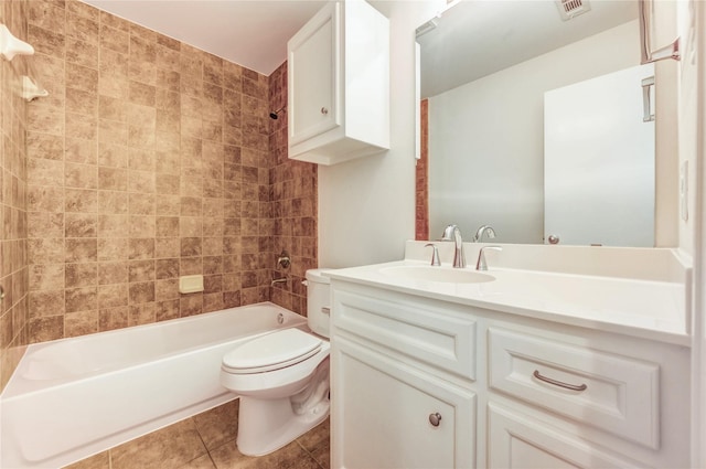 3721 Main Poplar Dr, Houston, TX 77025 - full bathroom with toilet, vanity, tub / shower combination, and tile patterned floors