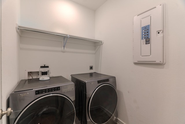 30707 Thicket Ct, Fulshear, TX 77441 - laundry area featuring electric panel and washing machine and dryer