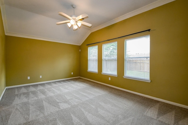18002 Outback Lakes Trl, Humble, TX 77346 - carpeted empty room with lofted ceiling, a ceiling fan, crown molding, and baseboards