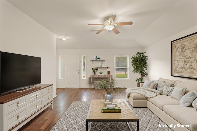 6427 Burdine Ct, Houston, TX 77085 - living area with a ceiling fan and dark wood-style flooring