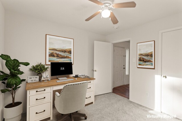 6427 Burdine Ct, Houston, TX 77085 - home office featuring light carpet and a ceiling fan