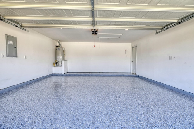 1386 Antigua Dr, Conroe, TX 77301 - garage featuring electric panel, gas water heater, a garage door opener, and baseboards