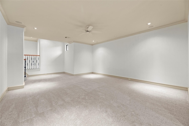 16610 Champagne Falls Ct, Spring, TX 77379 - carpeted empty room featuring ceiling fan, baseboards, recessed lighting, and ornamental molding