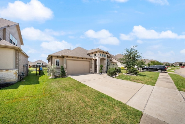 24103 Corinaldo Ct, Katy, TX 77493 - mediterranean / spanish house featuring a garage, concrete driveway, a gate, stone siding, and a residential view
