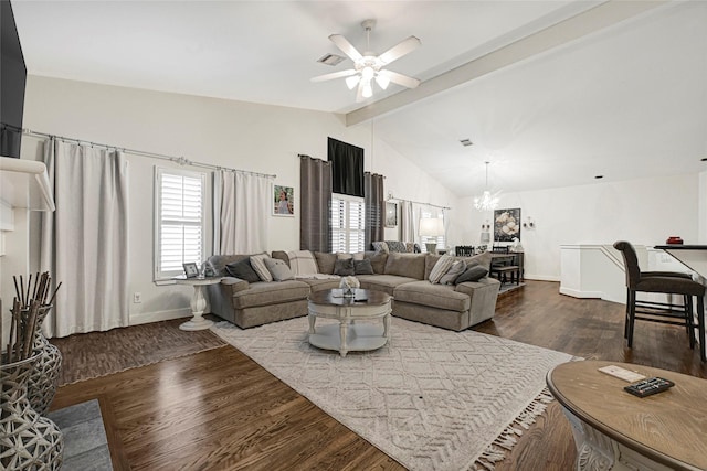 914 W 25th St Unit 2, Houston, TX 77008 - living room with dark wood-style flooring, ceiling fan, a chandelier, and baseboards