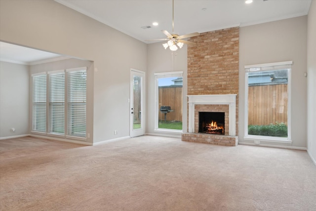 1438 Trace Dr, Houston, TX 77077 - unfurnished living room with a ceiling fan, healthy amount of natural light, crown molding, carpet floors, and recessed lighting