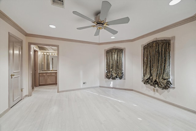 903 Old Lake Rd, Houston, TX 77057 - unfurnished bedroom featuring baseboards, light wood finished floors, recessed lighting, ornamental molding, and connected bathroom