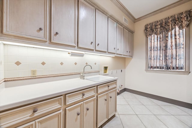 903 Old Lake Rd, Houston, TX 77057 - washroom with cabinet space, washer hookup, ornamental molding, hookup for an electric dryer, and baseboards
