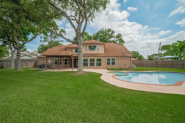 2543 Forge Stone Dr, Friendswood, TX 77546 - view of pool with a patio area, a pool with connected hot tub, and cooling unit