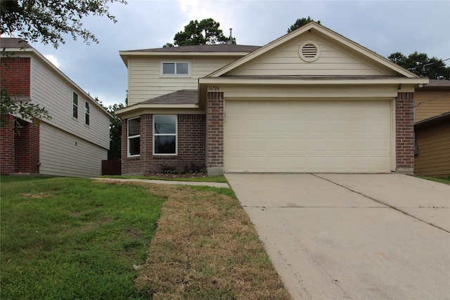 16726 Warbler Dr, Conroe, TX 77385 - traditional-style home featuring brick siding, concrete driveway, an attached garage, and a front lawn