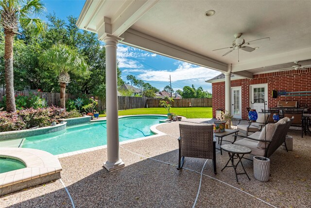 5706 Amber Queen Ct, Houston, TX 77041 - view of swimming pool with a ceiling fan and a patio area