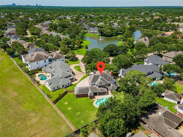 5706 Amber Queen Ct, Houston, TX 77041 - aerial view of residential area featuring a pool area and a nearby body of water