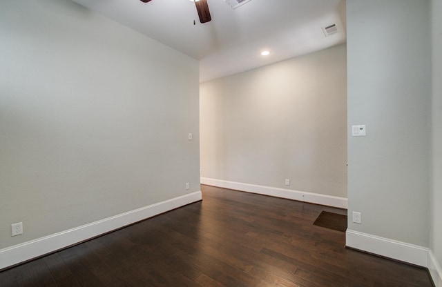 5726 Brancott Way, Houston, TX 77096 - spare room with ceiling fan, baseboards, dark wood-type flooring, and recessed lighting