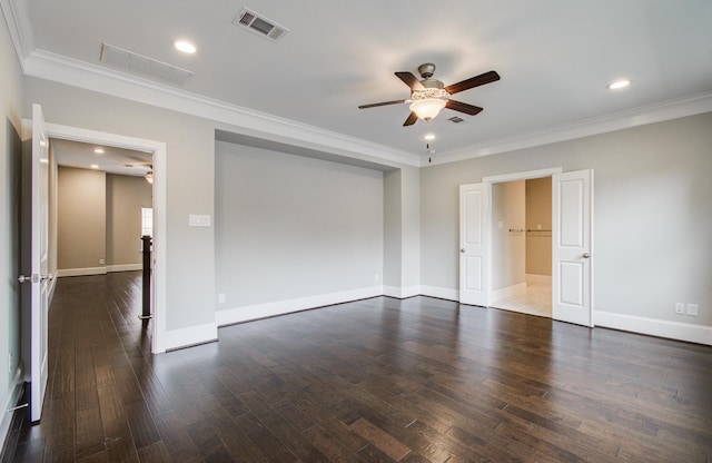 5726 Brancott Way, Houston, TX 77096 - unfurnished bedroom featuring crown molding, dark wood-style floors, baseboards, recessed lighting, and ceiling fan