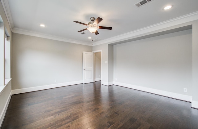 5726 Brancott Way, Houston, TX 77096 - spare room featuring ceiling fan, crown molding, dark wood finished floors, baseboards, and recessed lighting