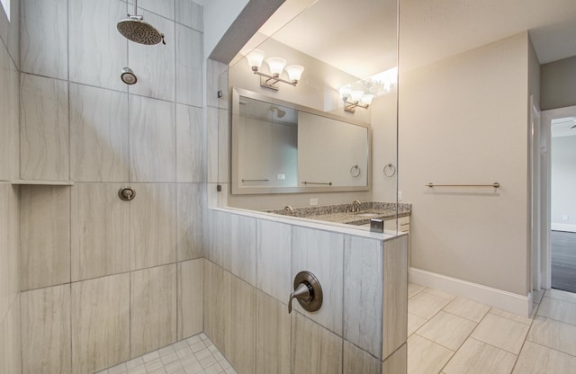 5726 Brancott Way, Houston, TX 77096 - bathroom featuring tiled shower, tile patterned flooring, and double vanity
