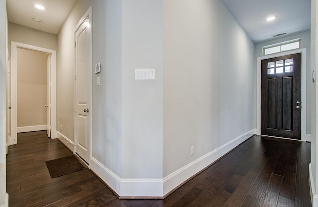 5726 Brancott Way, Houston, TX 77096 - foyer entrance featuring dark wood finished floors, baseboards, and recessed lighting