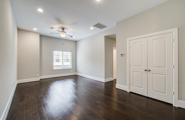 5726 Brancott Way, Houston, TX 77096 - unfurnished room with a ceiling fan, dark wood-style floors, recessed lighting, and baseboards
