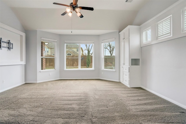 5402 Bending Branch Dr, Missouri City, TX 77459 - empty room with vaulted ceiling, ceiling fan, carpet flooring, and baseboards