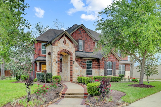 5402 Bending Branch Dr, Missouri City, TX 77459 - view of front of property featuring stone siding, brick siding, and roof with shingles