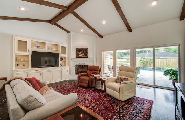 6119 Bankside Dr, Houston, TX 77096 - living area with a brick fireplace and recessed lighting