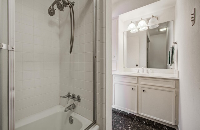6119 Bankside Dr, Houston, TX 77096 - bathroom with shower / tub combination, vanity, and tile patterned floors