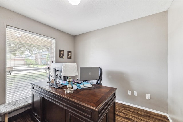 11203 Riata Canyon Dr, Cypress, TX 77433 - office featuring baseboards and dark wood-style floors