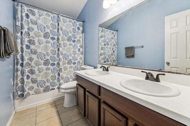 11203 Riata Canyon Dr, Cypress, TX 77433 - full bath featuring double vanity, toilet, tile patterned flooring, and shower / bath combination with curtain