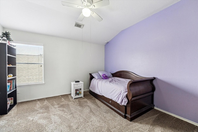11203 Riata Canyon Dr, Cypress, TX 77433 - carpeted bedroom featuring lofted ceiling, baseboards, and a ceiling fan